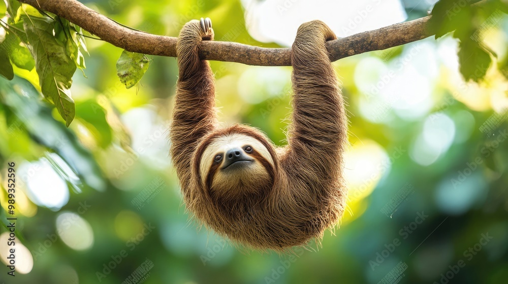 Fototapeta premium Sloth Hanging from a Branch in a Lush Forest