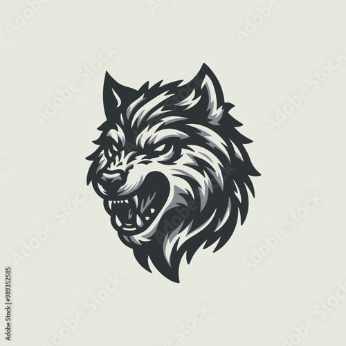 vector logo sign head of a growling wolf on a light background