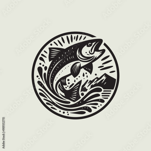 logo of a fish jumping out of the water on a light background
