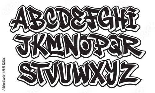 Hand drawn street hip hop graffiti style alphabet. youthful urban atmosphere. energetic and expressive name. vector graffiti alphabet