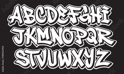 Hand drawn street hip hop graffiti style alphabet. youthful urban atmosphere. energetic and expressive name. vector graffiti alphabet on black background