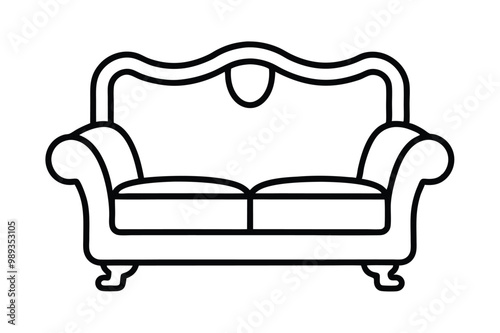 Simple Sofa Outline Vector Art.