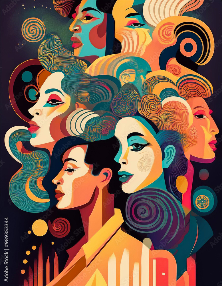 woman's portrait with line gradient background woman's portrait with line gradient background