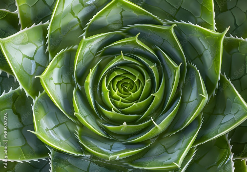 Aloe Vera Plant Closeup: Spiral Pattern in Green Leaves Aloe Vera Plant Closeup: Spiral Pattern in Green Leaves