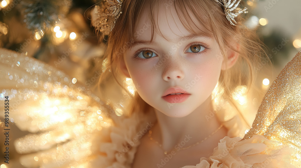 little girl in a dress with angel wings on the background of a Christmas tree, new year, masquerade, carnival, child, holiday, party, celebration, postcard, winter, december, portrait, kid, childhood little girl in a dress with angel wings on the background of a Christmas tree, new year, masquerade, carnival, child, holiday, party, celebration, postcard, winter, december, portrait, kid, childhood