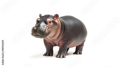 Minimalist Elegance: Isolated Baby Pygmy Hippo in Pure White, Emphasizing Shape and Posture