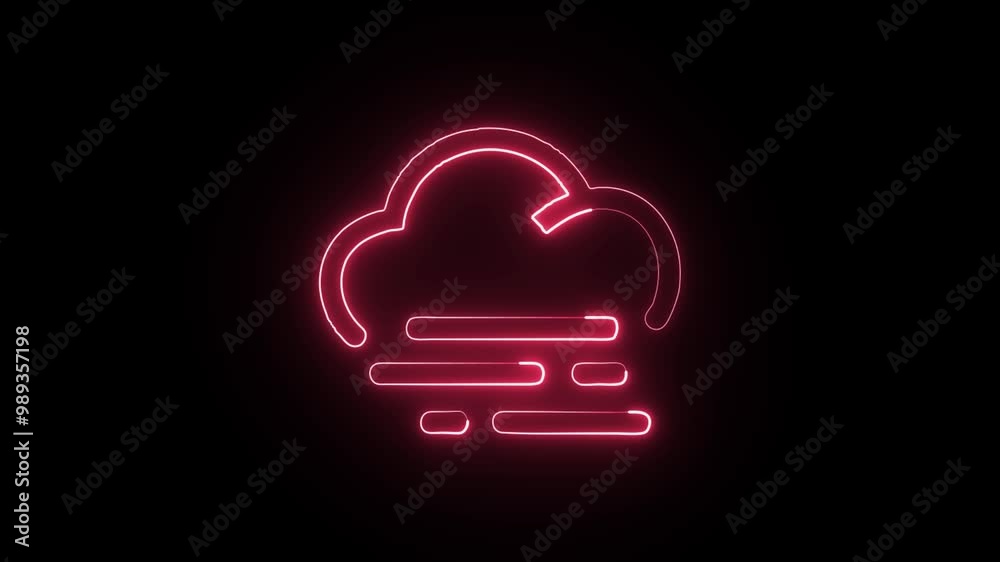 Glowing Neon Cloud Fog Icon Isolated on Black Background - HD Motion Graphics Animation Glowing Neon Cloud Fog Icon Isolated on Black Background - HD Motion Graphics Animation