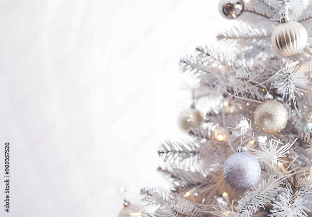 White Christmas Tree Decorated with Silver and Gold Ornaments