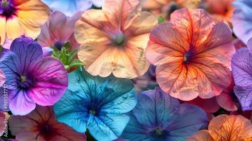 Wallpaper Mural Colorful close-up of vibrant petunia flowers blooming in a garden during springtime Torontodigital.ca