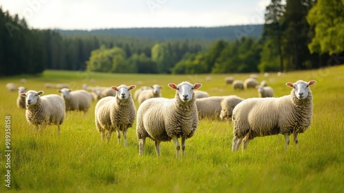 Sheep Grazing in a Lush Green Meadow