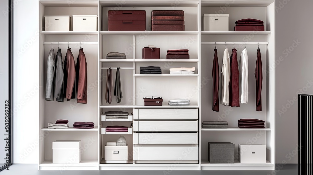 Minimalist White Wardrobe with Symmetrical Design, Organized Storage, and Tranquil Atmosphere for Home Organization Solutions and Interior Design Concepts Minimalist White Wardrobe with Symmetrical Design, Organized Storage, and Tranquil Atmosphere for Home Organization Solutions and Interior Design Concepts