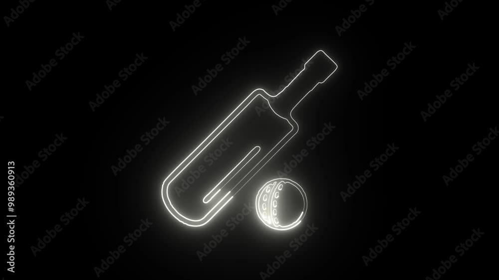 Glowing Neon Cricket Icon Isolated on Black Background - HD Motion Graphics Animation