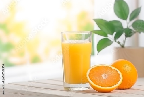 Fresh Orange Juice Glass with Sliced Oranges