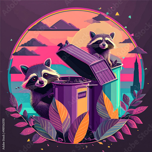 Raccoons in the trash cans 