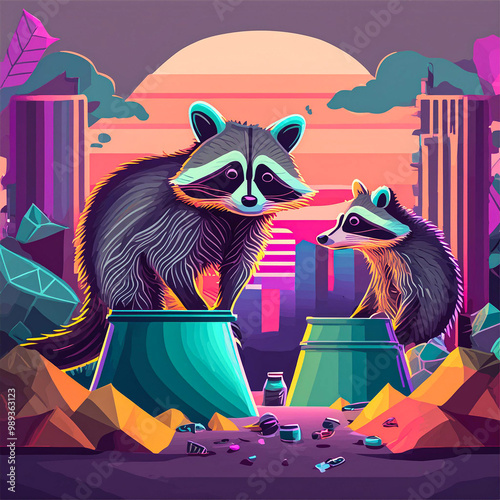Raccoons in the trash cans 
