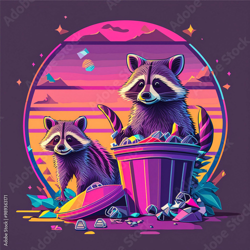 Raccoons in the trash cans 