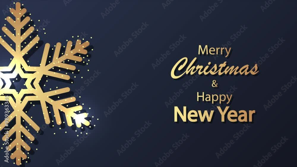 Golden snowflake with garlands for merry christmas and happy new year, art video illustration.