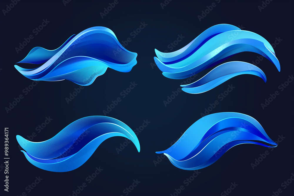 Blue waves water - vector logo illustration. Abstract smooth shapes. Wing stylized sign. Design elements.