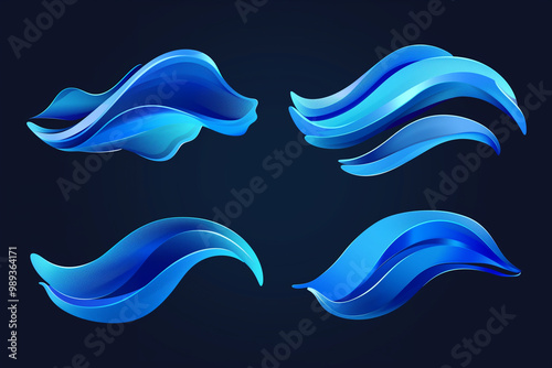 Obraz na płótnie Blue waves water - vector logo illustration. Abstract smooth shapes. Wing stylized sign. Design elements.
w salonie