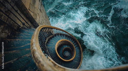 Journey to the Top: Adventure-filled Winding Staircase in Lighthouse with Ocean View photo