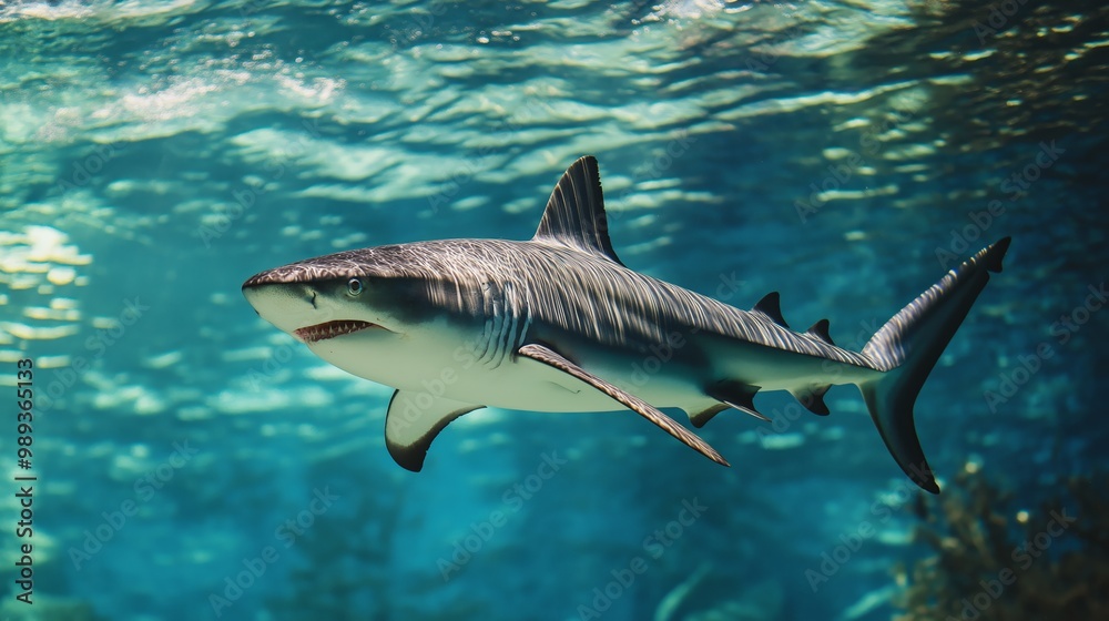 shark swimming underwater with coral reef shark swimming underwater with coral reef