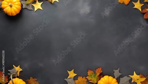 Autumn Background with Pumpkins & Leaves photo