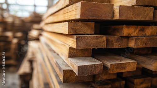 close up perspective lumber wood in the factory warehouse