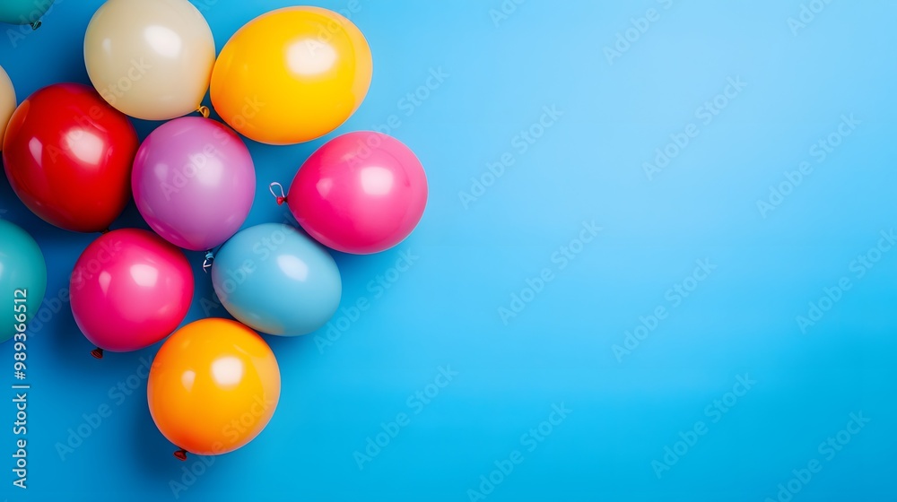 Colorful Balloons on Blue Background with Copy Space Colorful Balloons on Blue Background with Copy Space