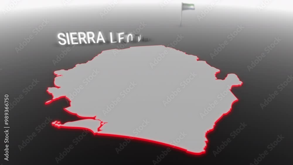 3d animated map of Sierra Leone gets hit and fractured by the text “Recession”