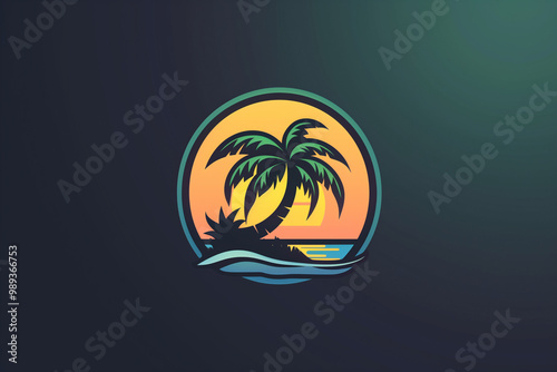 Hotel tourism holiday summer beach coconut palm tree vector logo design for resort home stay hospitality business


