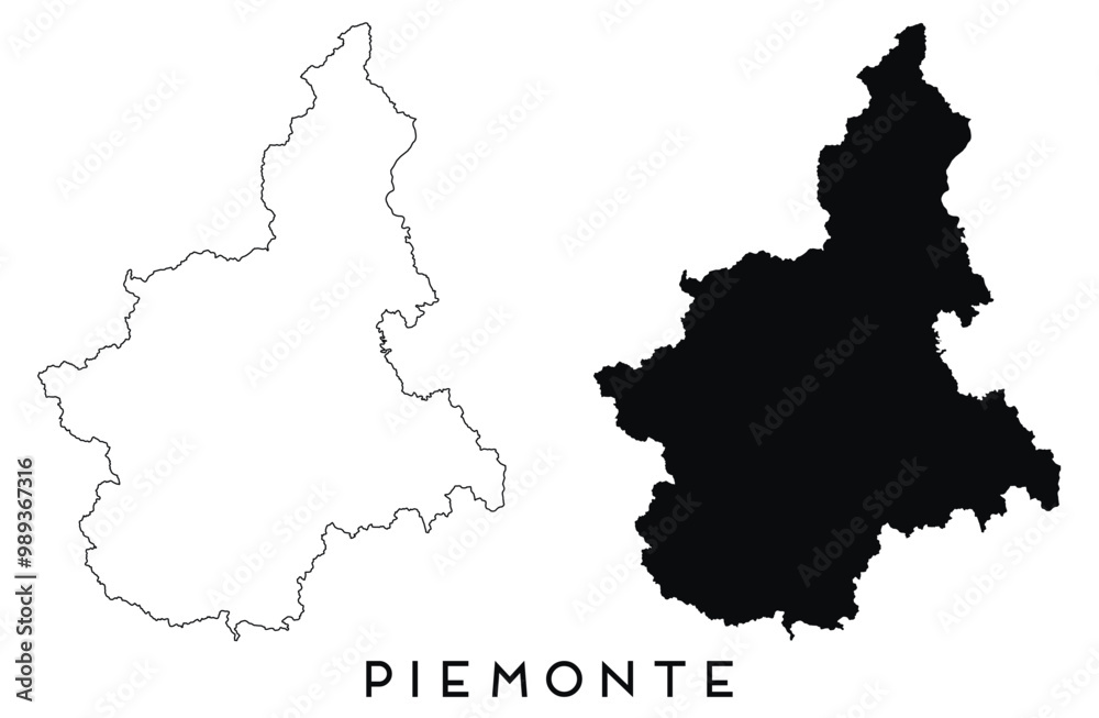 Fototapeta premium Piemonte map outline and black silhouette vector