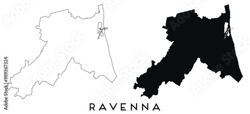 Ravenna map outline and black silhouette vector