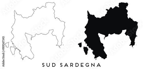 Sud Sardegna map outline and black silhouette vector