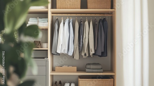 Organized Closet with Clothes