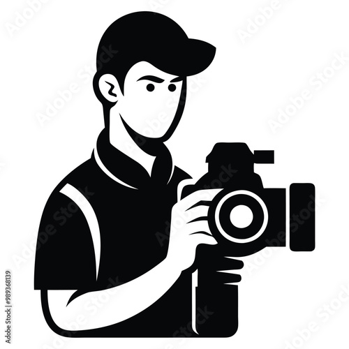 man holding dslr-camera line- art vector