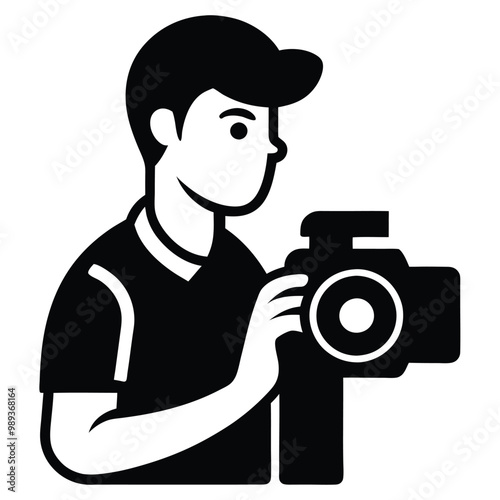 man holding dslr-camera line- art vector