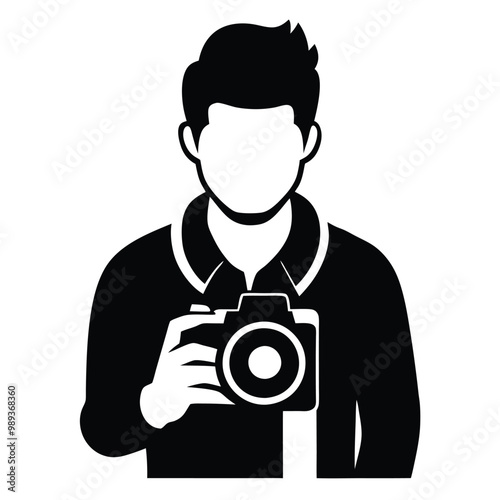 man holding dslr-camera line- art vector
