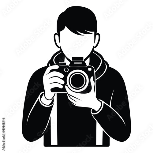 man holding dslr-camera line- art vector