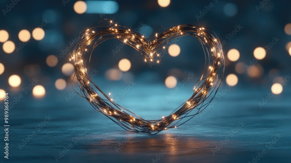 A glowing heart of golden particles lights up a dark background, creating a captivating bokeh effect in a unique artistic way A glowing heart of golden particles lights up a dark background, creating a captivating bokeh effect in a unique artistic way