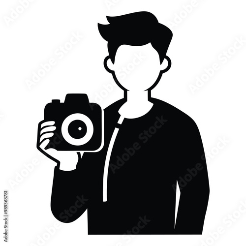 man holding dslr-camera line- art vector