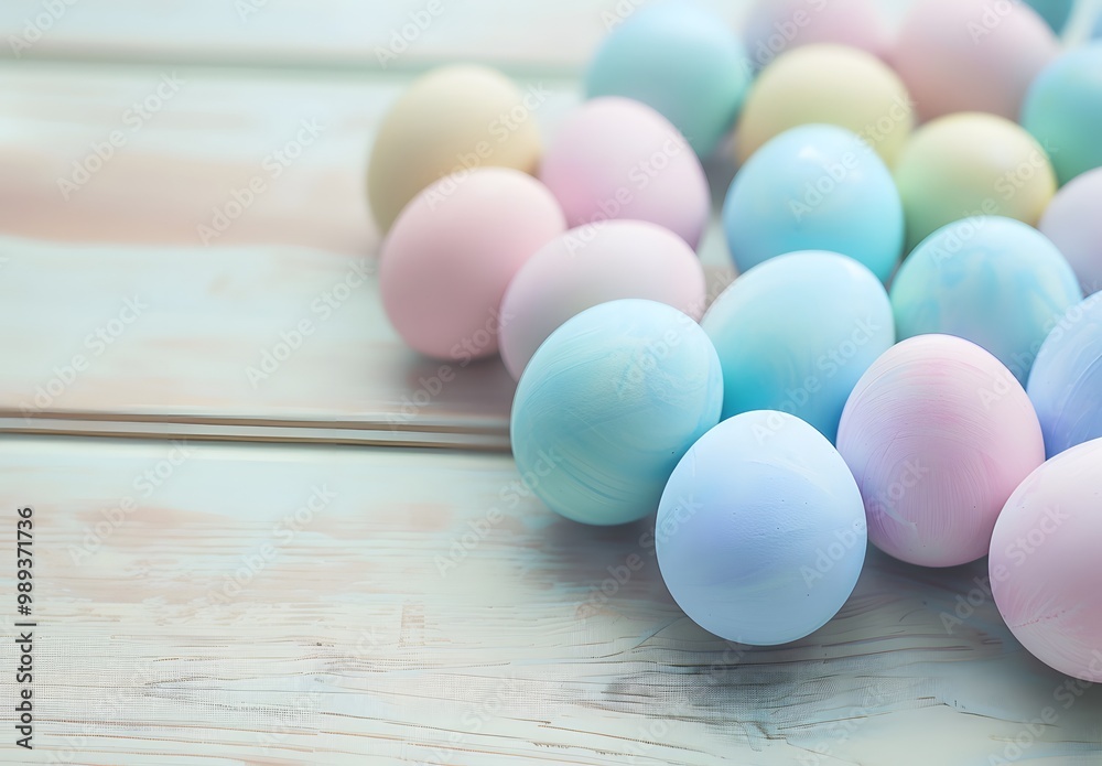 Pastel Easter Eggs on Wooden Background Pastel Easter Eggs on Wooden Background