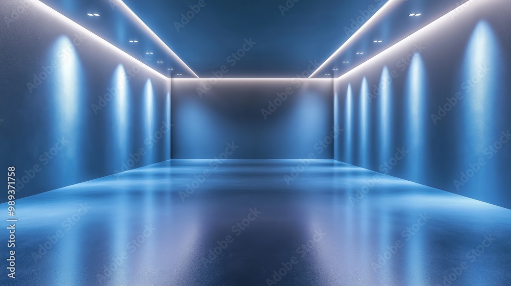 Cyberpunk futuristic endless way path with blue light glow, abstract background Cyberpunk futuristic endless way path with blue light glow, abstract background