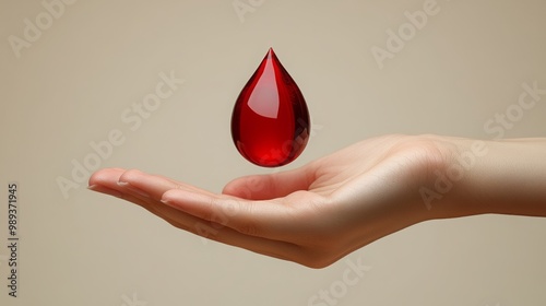 World-transparent red drop of liquid in the hands on a white background with the text WORLD Blood Donor Day. World Blood Donor Day poster design template photo