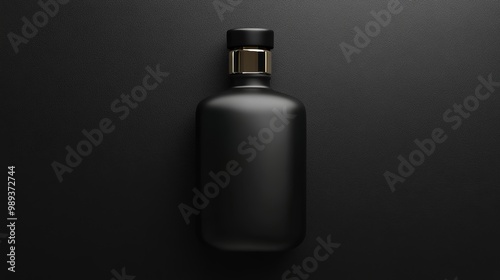 Stylish black bottle with a modern design, perfect for showcasing luxury products or beverages on a sleek background.