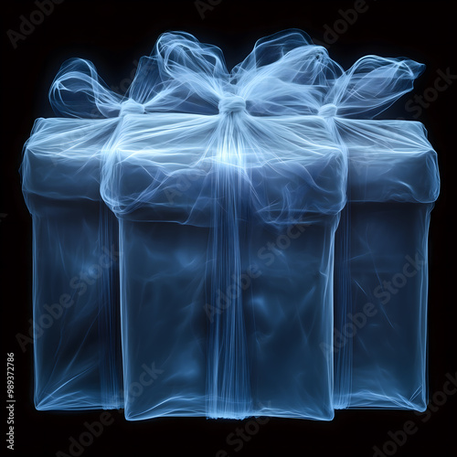 Wrapped gifts beautifully arranged with hidden contents create a sense of mystery and anticipation in a dark setting. Generative AI