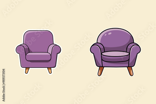 Modern Flat Vector Illustration Of A Comfortable Sofas. Cute Interior Vector Illustration In Flat Style, Colorful Flat Vector Illustration Isolated On White Background.