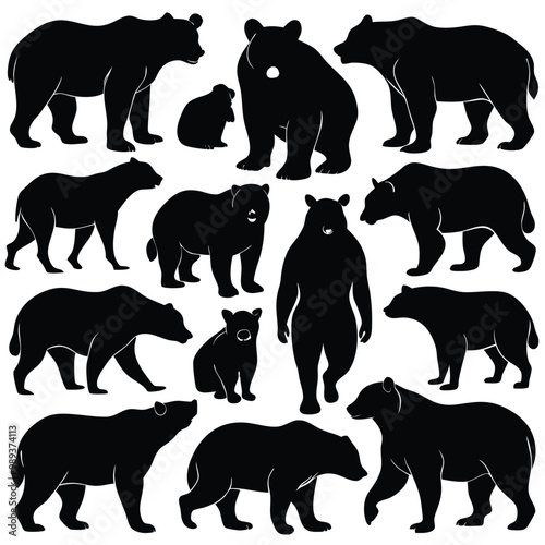 various bear silhouettes black color