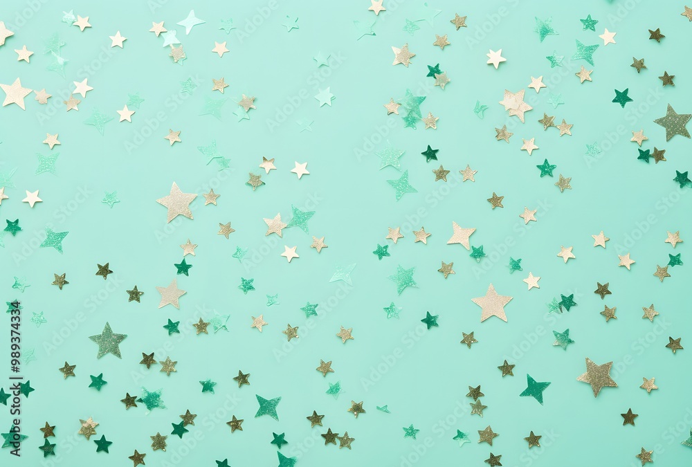 Mint Green Background with Glitter Stars Mint Green Background with Glitter Stars