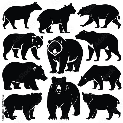 various bear silhouettes black color