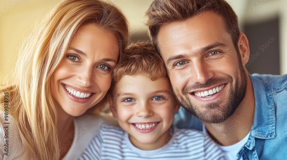 A happy family portrait featuring a smiling mom, dad, and their cheerful child at home, showcasing love and togetherness. A happy family portrait featuring a smiling mom, dad, and their cheerful child at home, showcasing love and togetherness.